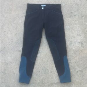 Dover Saddlery Women's Black/Teal Knee Patch Riding Breeches Size 29